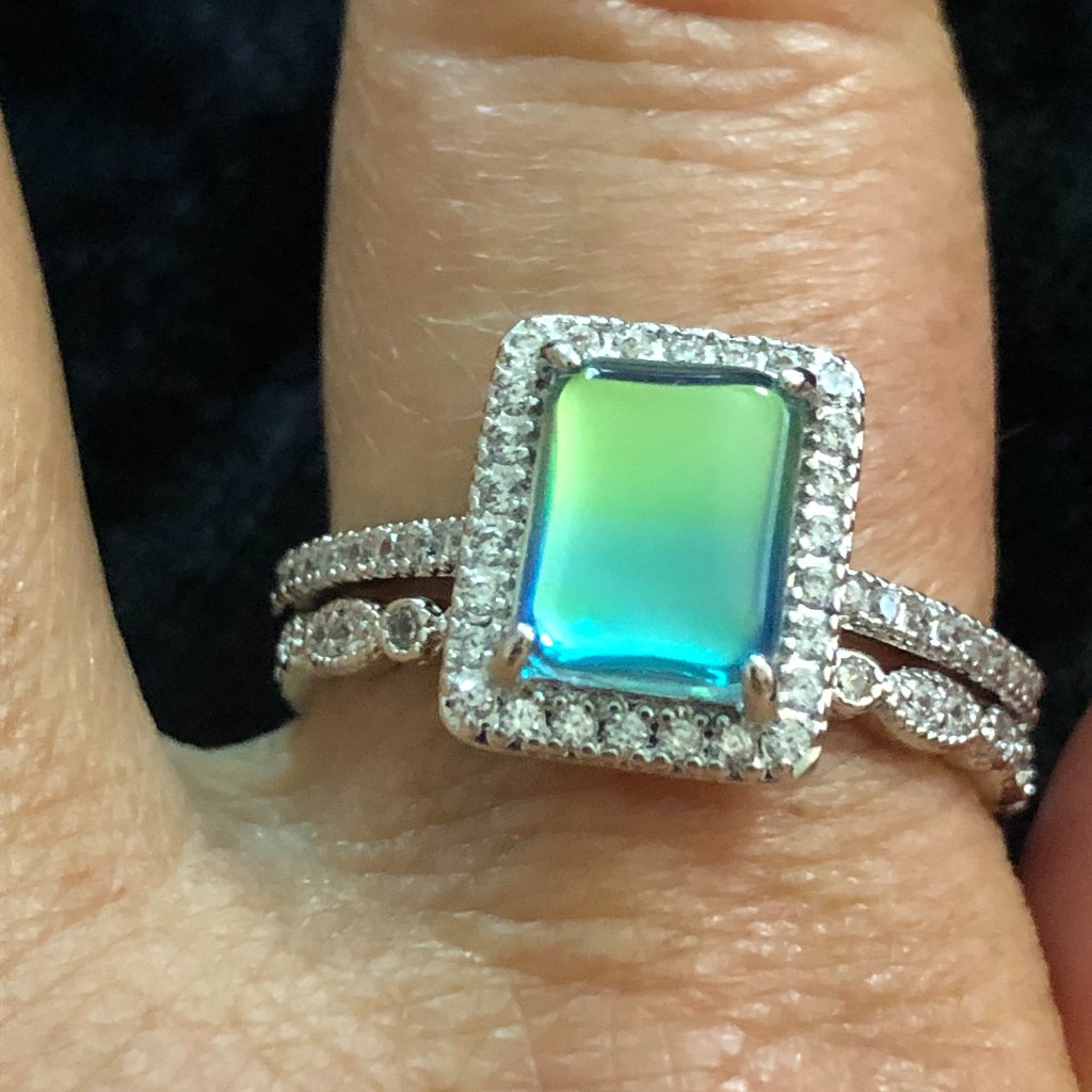 Green Ombre Crystal Wedding Ring Set